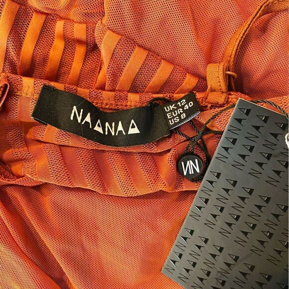 NaaNaa mesh detail body-conscious dress in rust Size 8 - Picture 8 of 8